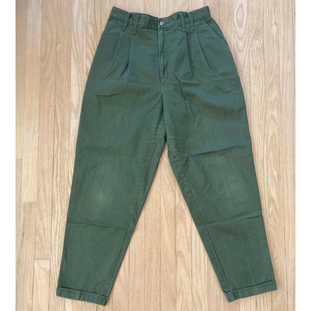 VTG Chic Olive Green High Waisted Pleated Tapered Cuffed Petite Trousers Newsies